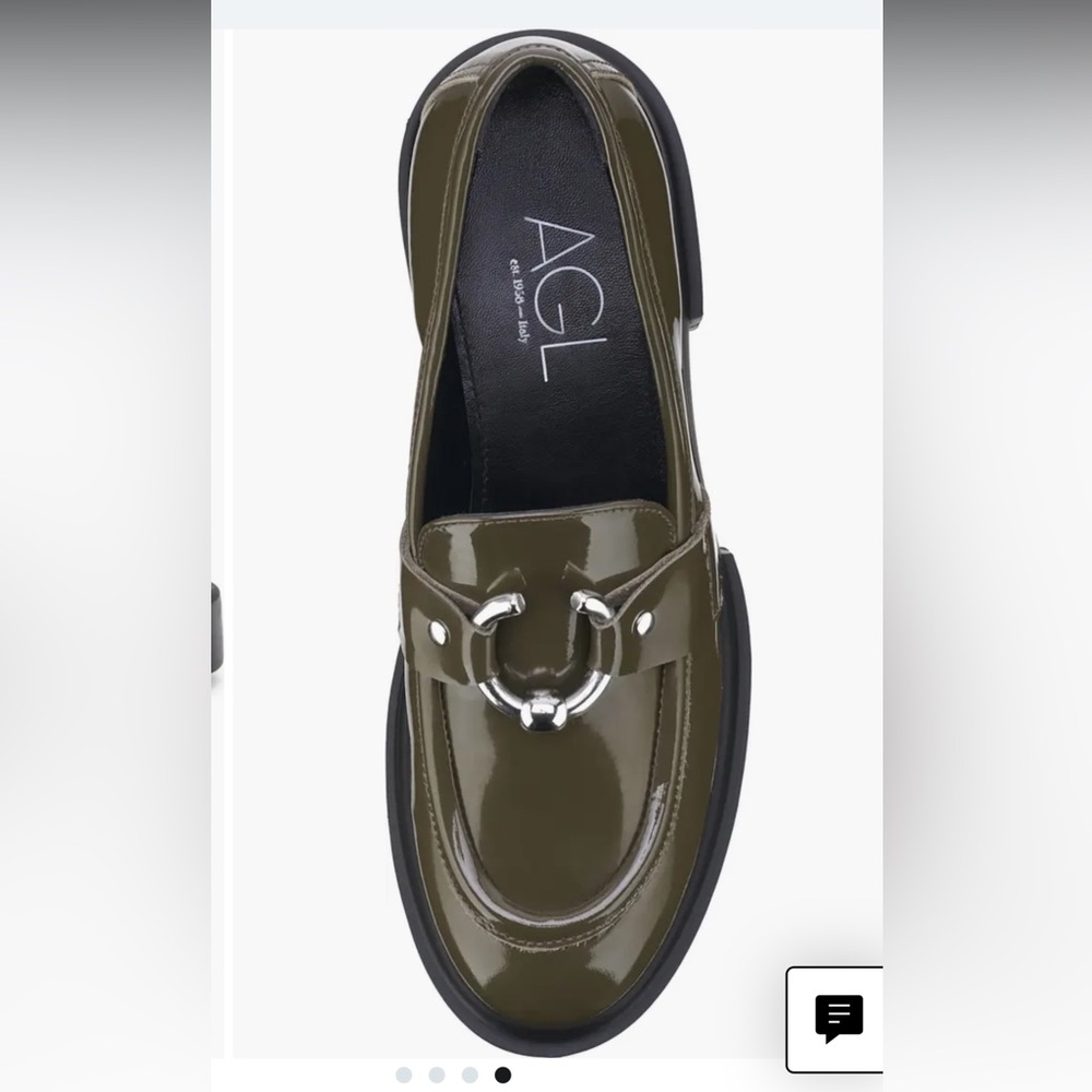 AGL Monique Bit Loafer Platform Olive Green Patent Leather  37 Euro New